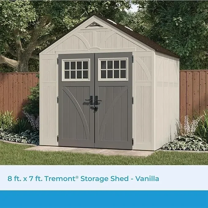 

Heavy-Duty Resin Tremont Storage Shed with Reinforced Floor, Skylights for Natural Light, Lockable Double Doors, Cream