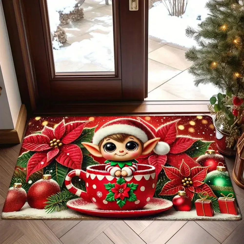 VIKAMA 1PC süße und intelligente Weihnachtself-Bodenmatte für den Eingangsbereich, Willkommens-Fußmatte, Nachttisch, Balkon, Korridor, Weihnachtsdekoration, Teppich