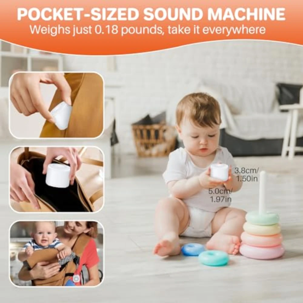 Travel White Noise Sound Machine with Colorful Light, Portable Mini Sound Machine for Baby Adults Kids with 10 Sounds