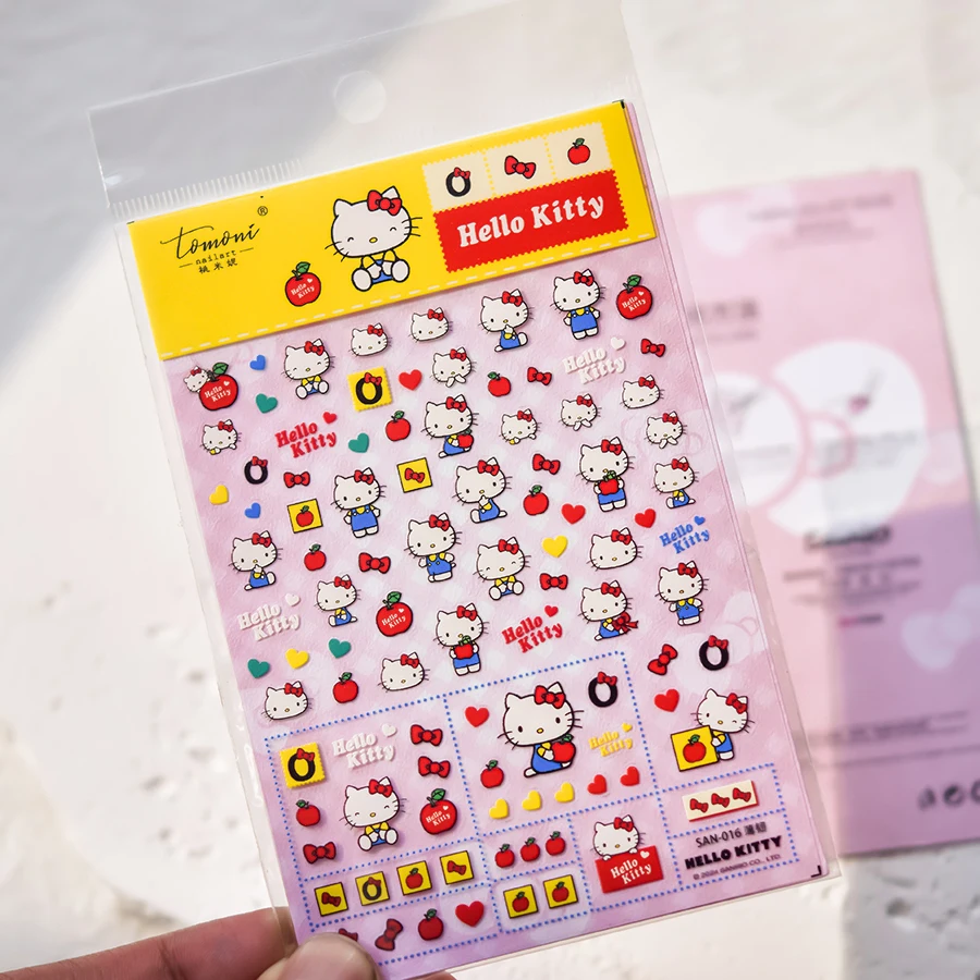 1PCS 5D Emboss Kurome Hello Kitty Nail Stickers Sanrio Self-Adhesive Nail Art Accessories Cute Cinnamoroll Press Nail Parts