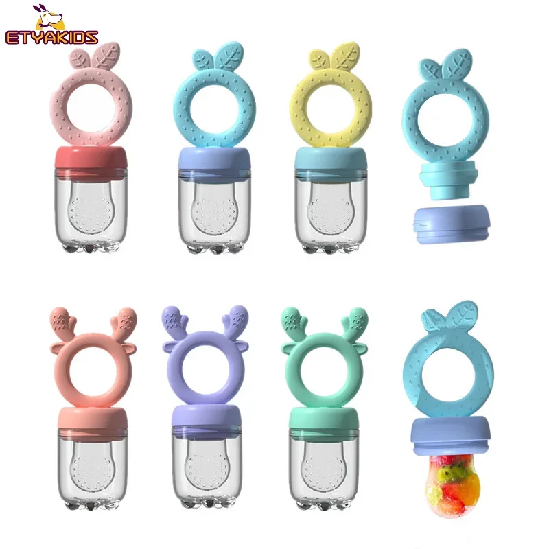 Leaves Antler Handle Pacifier Bottle with Teether Handle for Baby Infant Fresh Food Fruit Soother Nipple Teat Juice Suck Feeder