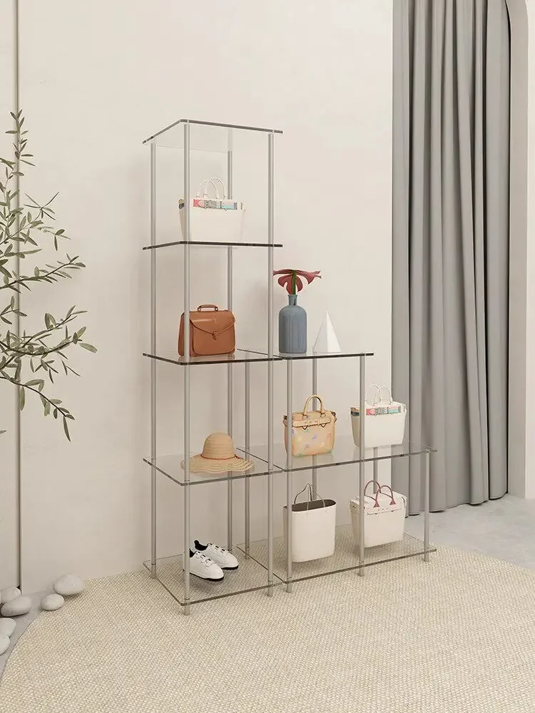 Clothing store Nakajima shelf stainless steel acrylic floor-to-ceiling jewelry shoe bag floor-to-ceiling display cabinet