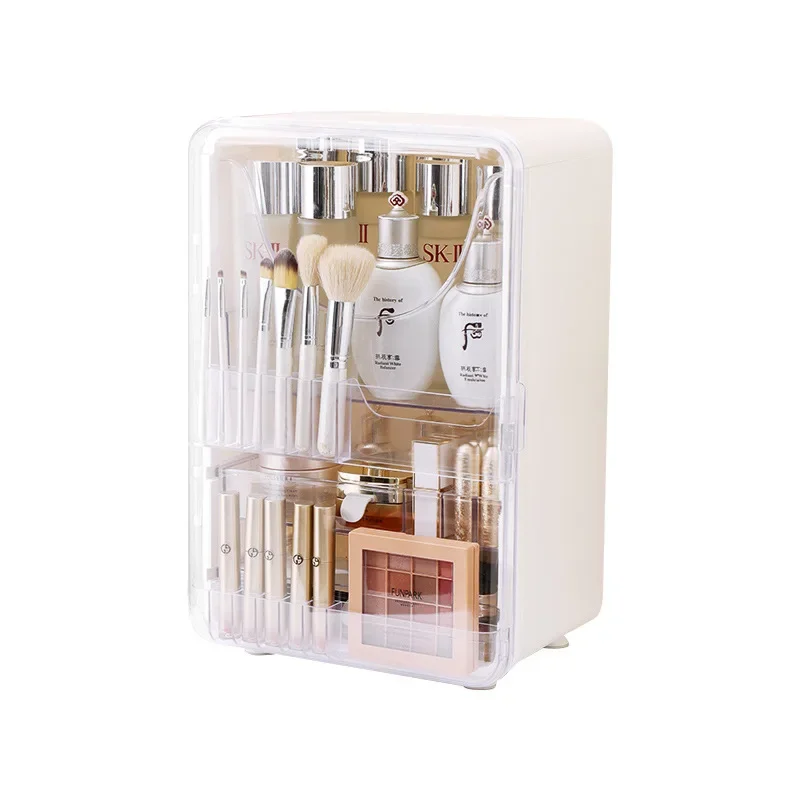  Desktop Storage Cabinet, Large Capacity Makeup Organizer, Pull-Out Storage Box, Transparent Vanity Storage Case