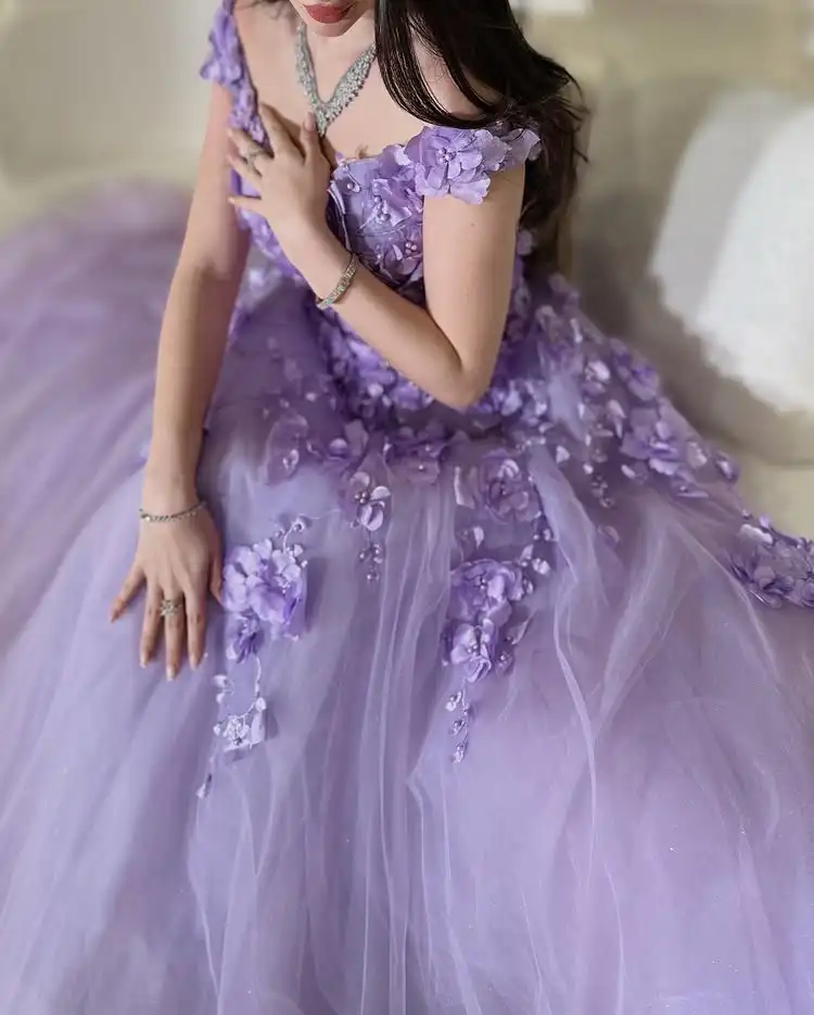 

L&P DQL Studio Лавандовые платья для выпускного вечера Вечернее платье с открытыми плечами на шнуровке сзади со складками из тюля с аппликацией из бисера Вечернее платье