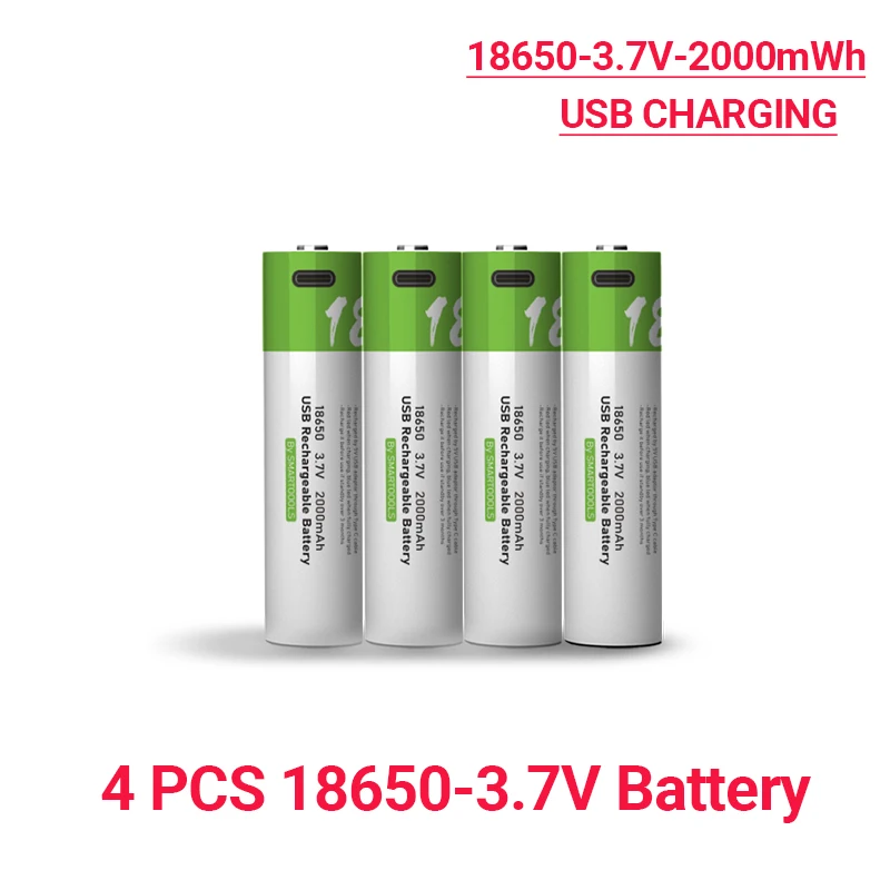 New original high current USB 18650 3.7v 2000mah C-type fast rechargeable lithium-ion battery, suitable for LED flashlight tools