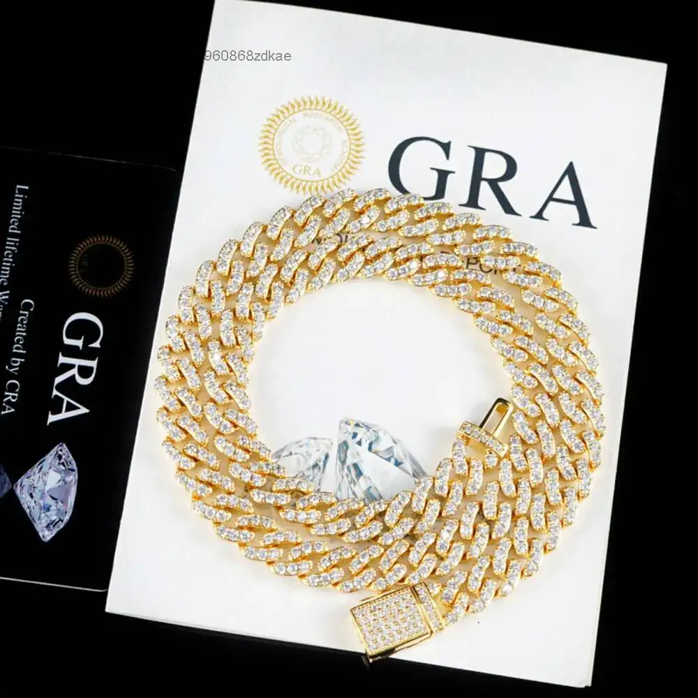 Luxury Pass Diamond Test 9mm Vvs Moissanite Diamond Cuban Link Chain Hip Hop Necklace 925 Sterling Silver Jewelry.