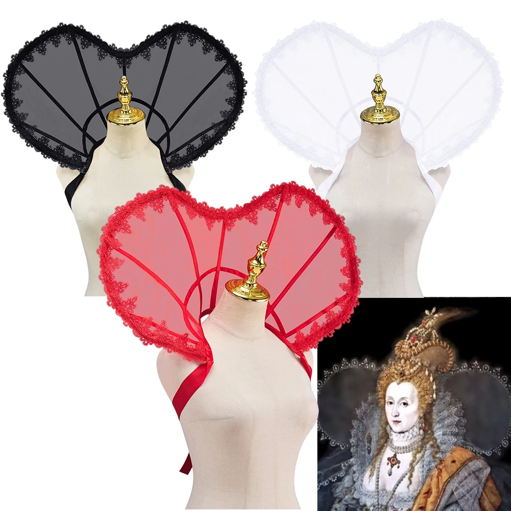 Tudor Elizabeth col montant Empire reine gothique en forme de coeur dentelle désossé col médiéval victorien duchesse robe accessoires