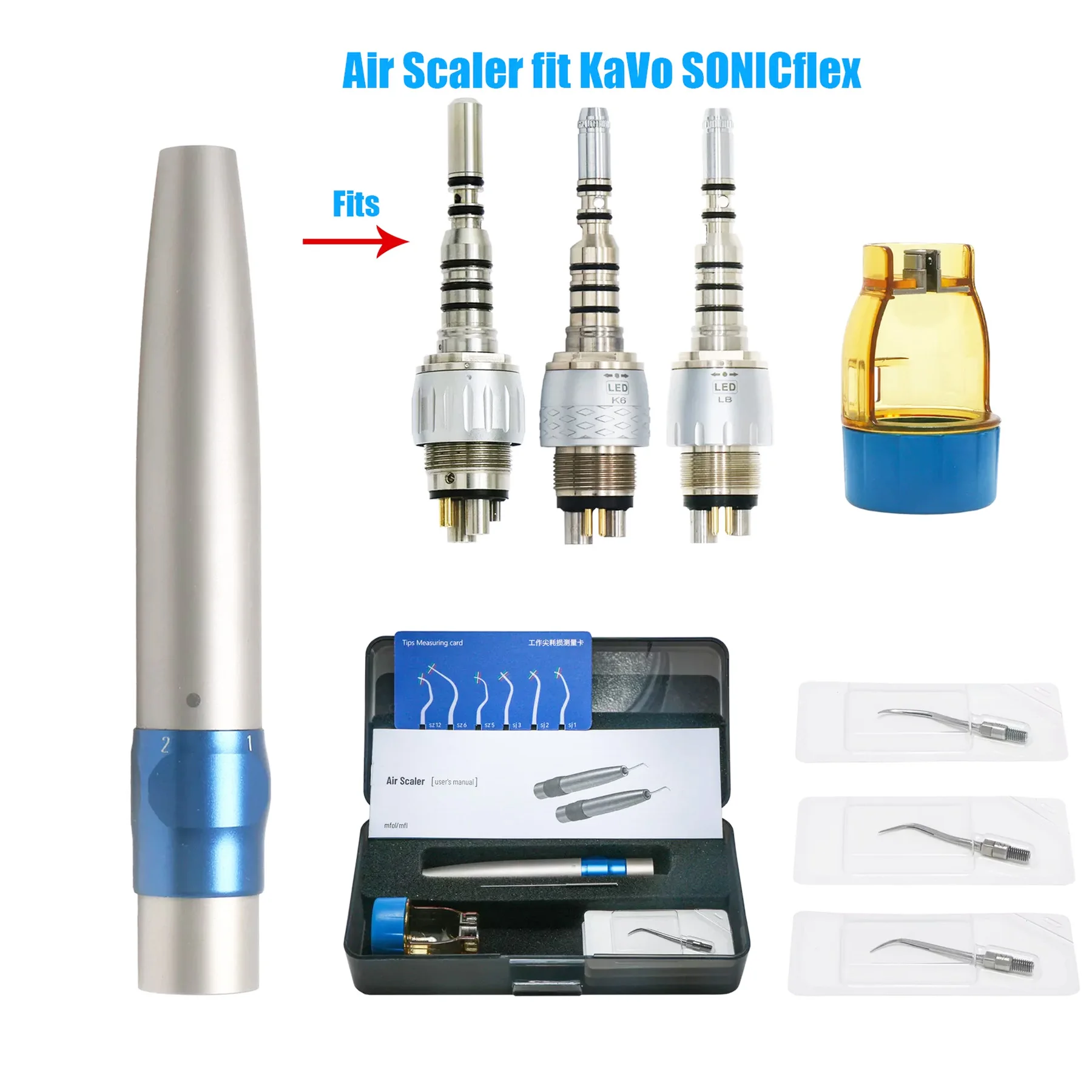 Стоматологический оптоволоконный воздушный скалер, совместимый с KaVo SONICflex/Multiflex с 3 наконечниками, 5000-6000 Гц, чистка зубов
