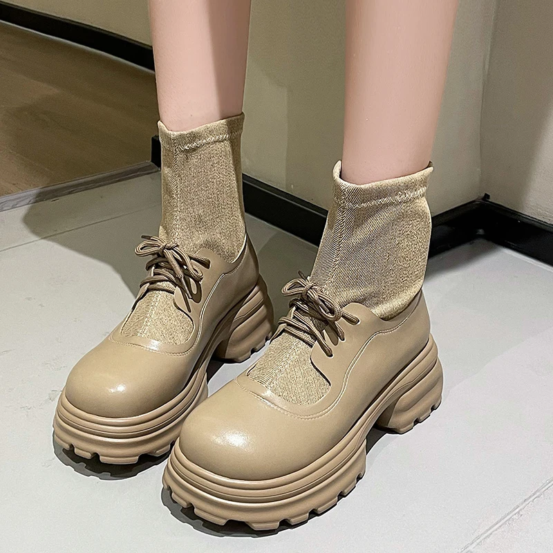 Waterproof Platform Thick Bottom Height Increasing Mid-calf Boots Women's Round Head Zip-up short Boots Autumn/winter