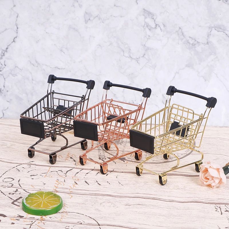 Mini Shopping Carts Toy Cart Simulation Miniature Shopping Cart Storage Pretend Play Toys Handcart Toy Baby Trolley for Kids