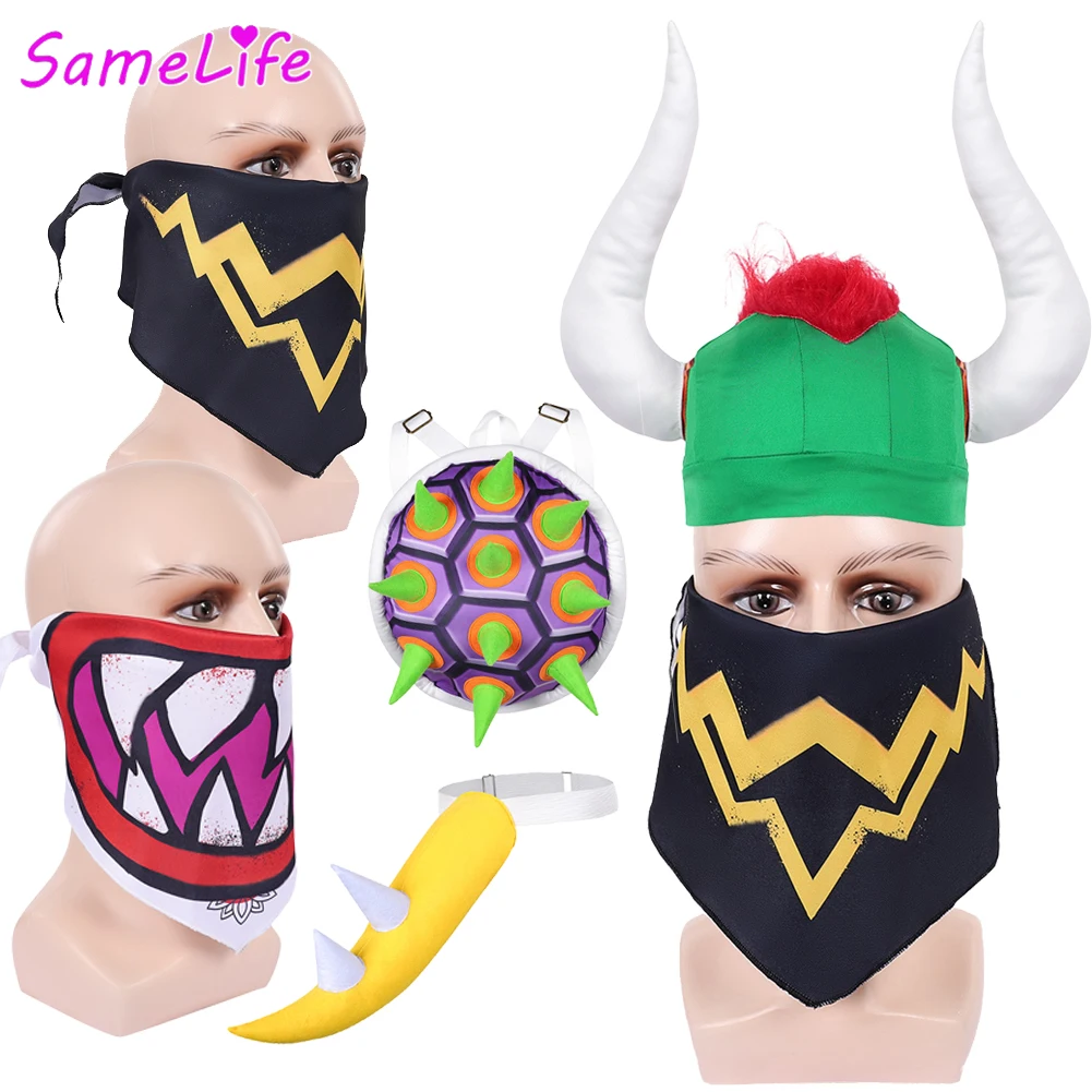Máscara de Bowser Jr Koopa, Baberos, Toalla, Paño para eructar, Disfraz de Cosplay de Anime y Videojuegos para Hombre, Accesorios de Disfraz, Atrezzo de Halloween para Hombre Adulto