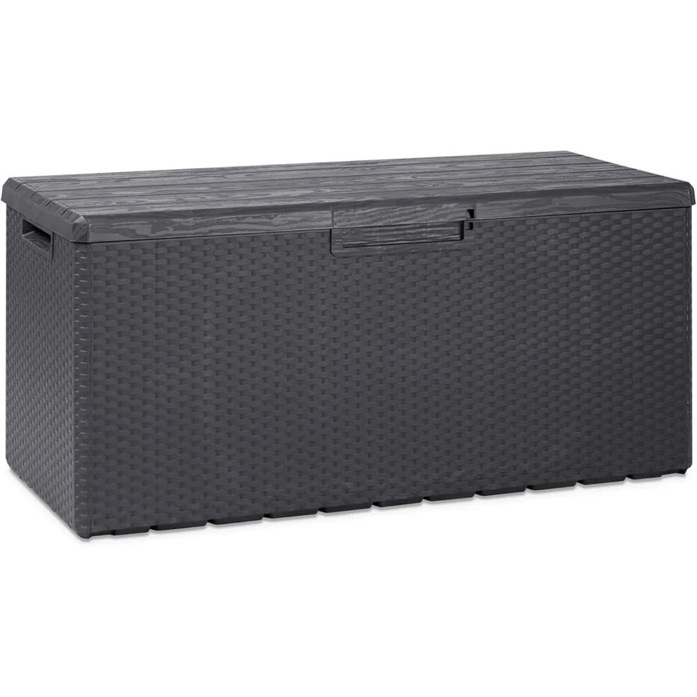 

Large 90 Gallon Plastic Outdoor Storage Backyard Deck Box, with Lockable Lid, Seat Weight Capacity 450 Pounds,
