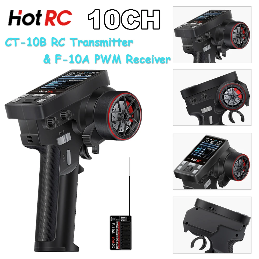 

HOTRC CT-10B передатчик и приемник F-10A 2,4 ГГц 10 каналов FHSS с цветным экраном радиопульт дистанционного управления для радиоуправляемого самолета автомобиля лодки