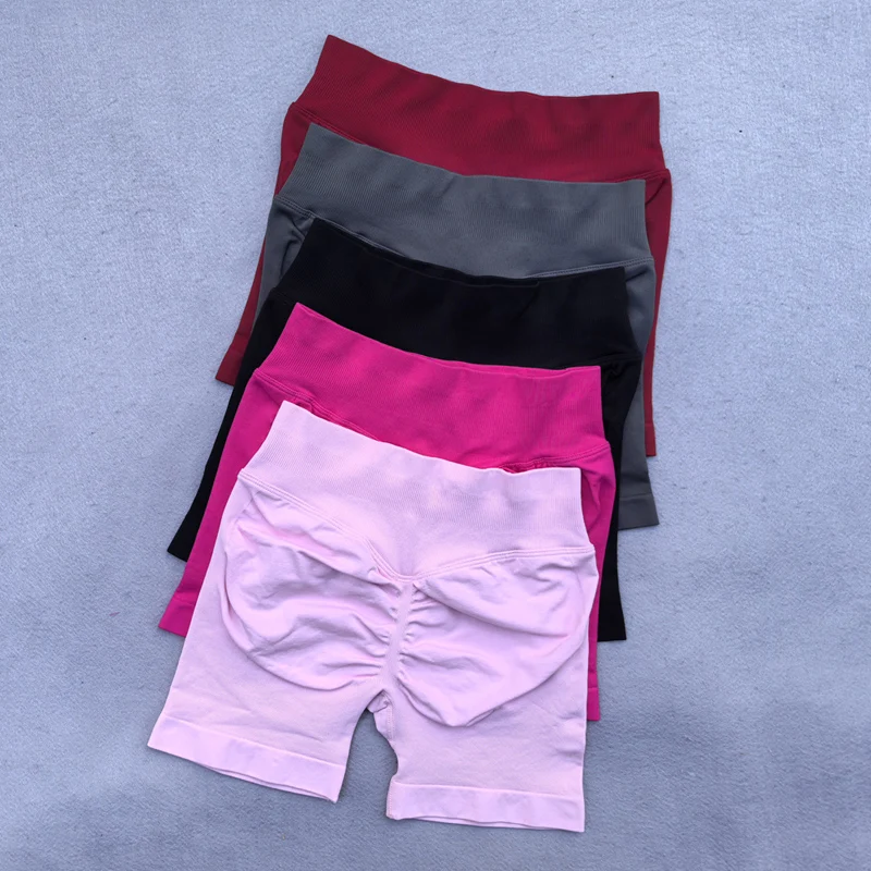 Gym Shorts Frauen Fitness Sport Biker Shorts 4,5" Low Ribbed Band Yoga Shorts Workout Scrunch Butt Nahtlose Leggings – Detail 9