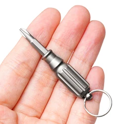 Titanium Alloy Mini Screwdriver S2 Steel Screwdriver Head With 1pc Stainless Steel Keyring Portable Key Pendant EDC Small Tool