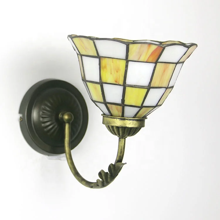 LongHuiJing tiffany Lamps Corridor Sconce Lamp Baroque White Blue Antique Brass Gird Patterned Light Decorative Lamps
