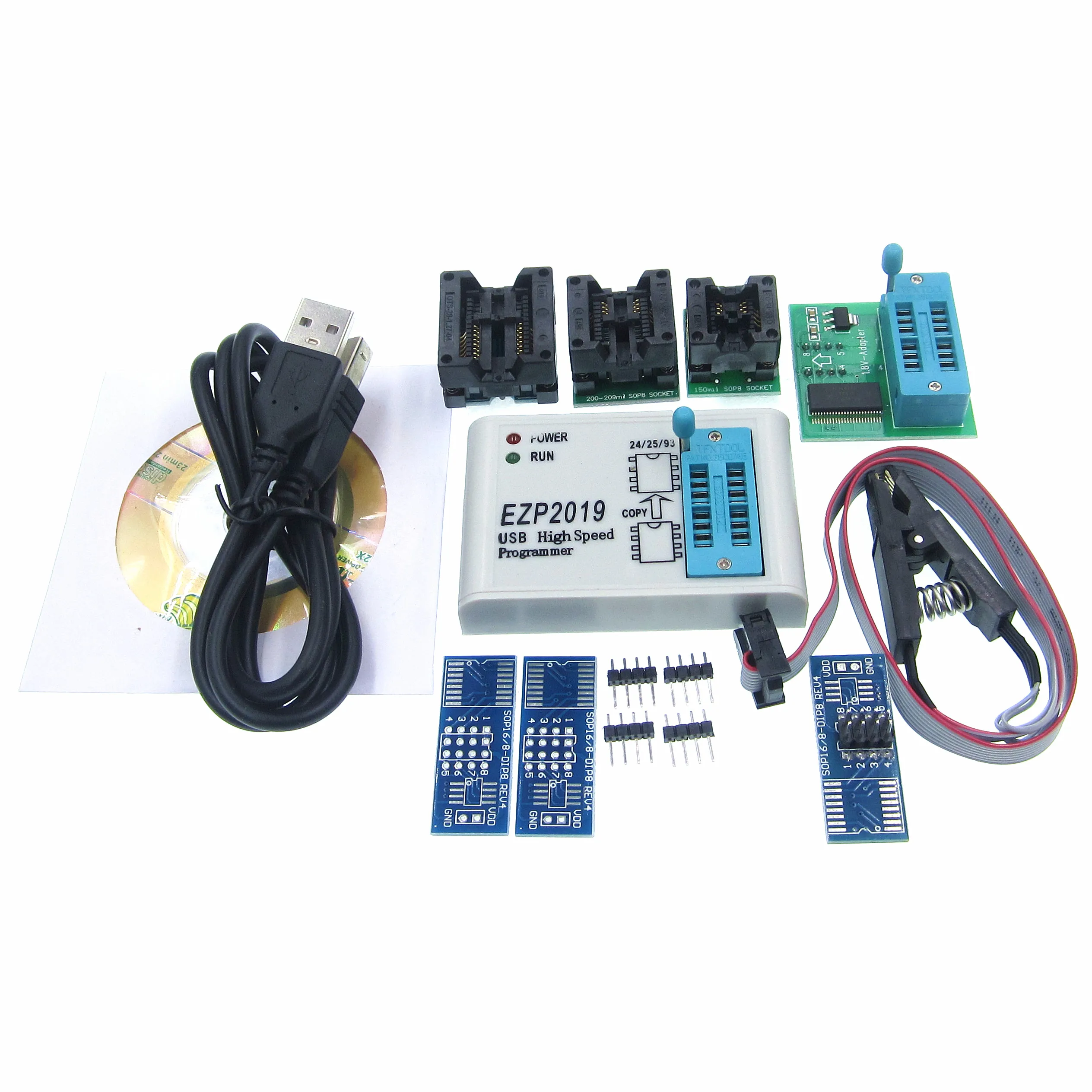 2019 High Speed USB Programmer EZP2019 with 6 Sockets Support 24 25 26 93 EEPROM 25 flash bios chip Support WIN7&WIN8