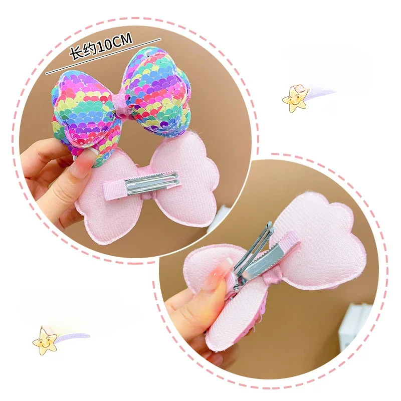 Sequins Ribbon Hair Side Clip Bows with Alligator Clip Sweet Girls Kids Bangs Barrette Colorful Bowknot Hair Styling Accessories