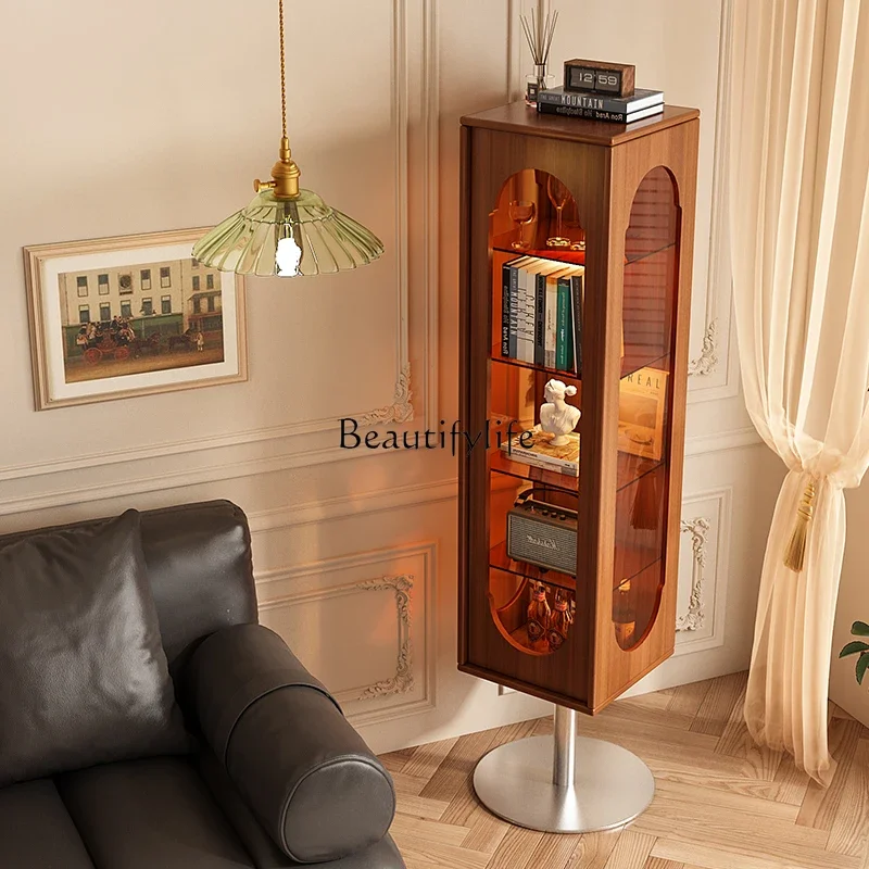 44French Retro Solid Wood Rotating Dressing Mirror Storage Rack Stainless Steel Mirror Cabinet