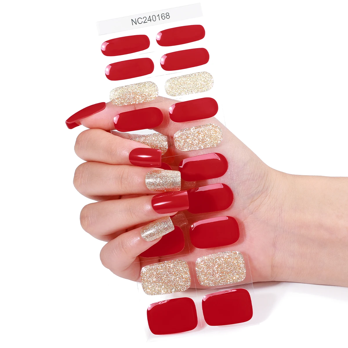 20Tips Shinning Semi Cured Gel Nail Strips Solid Color DIY Long-Lasting UV Nail Sticker Sparkly Full Cover Gel Manicure Wraps