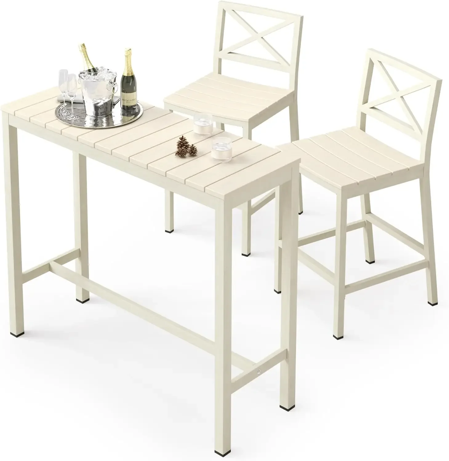 Outdoor Bar Height Table and Chairs Set, 3 Piece Patio Pub Bar Set with 45