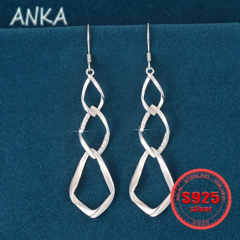 ANKA S925 sterling silver long tassel drop earrings Women's For Earrings Hollowed out high-level sense of hundred hitched skinny