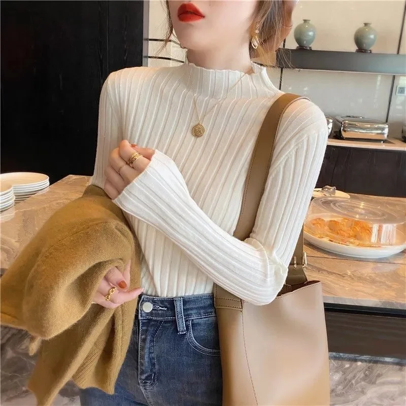 2023 New Fashion Turtleneck Sweater Women Spring Autumn Solid Knitted Pullover Slim Soft Jumper Sweater Female Bottoming Tops