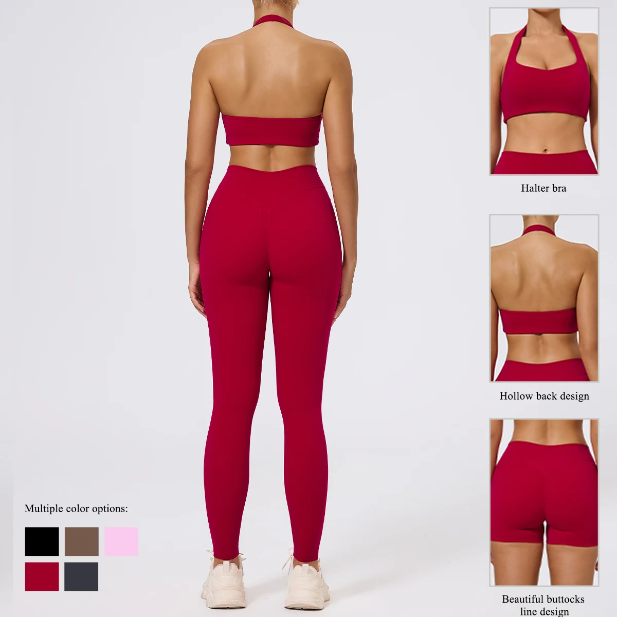 Ctenkevet New 2Pcs Women Backless Halter Bra Set Female Two-Piece Gym Workout Quick-Dry Shorts Sportswear Sport Outfit For Woman