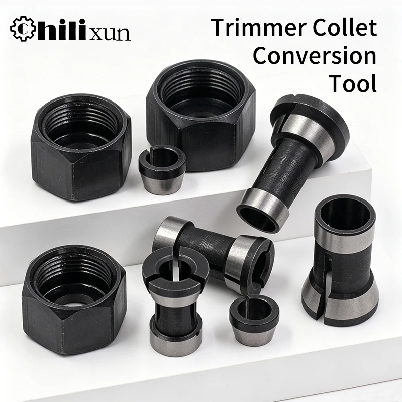 6mm 1/4inch 8mm Trimmer Collet Adapter Kit Router Bit Chuck Nut Collet Sleeve Conversion Accessories for Wood Engraving Machine