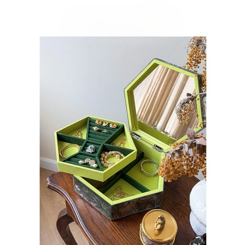 Hexagonal jewelry box, jewelry box, light luxury jewelry box storage box