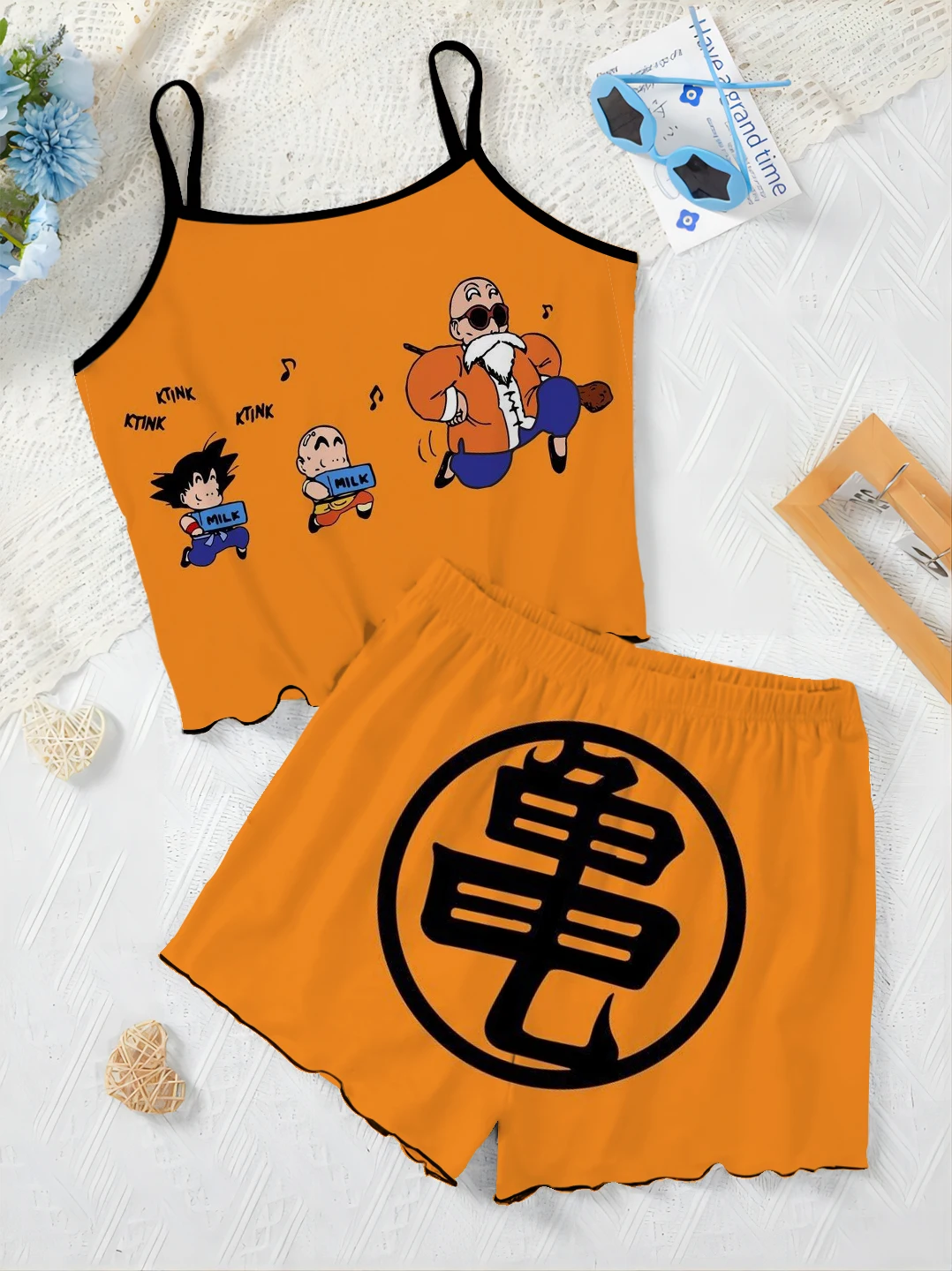 Slip Dress T-shirt Sałata Wykończenie Vegeta Piżama Spódnica Eleganckie zestawy damskie dla kobiet 2-częściowy Dragon Ball Son Goku Top Krótki