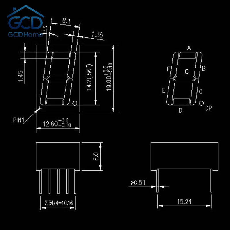 【W】10Pcs Digital Tube Common AnodeCathode 0.56 Inch 10Pins 5161AS 5161BS 1 Bit Digit 7 Segment Red LED Digital Display Digitron