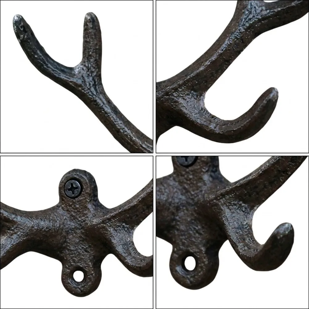Sturdy cast iron antler wall hook for hanging cloth hats scarves and keys a practical and decorative addition for any room