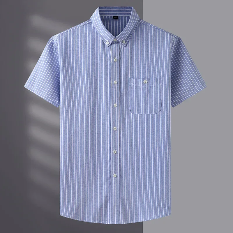 Men's Plus Size Striped Shirts 60KG-175KG Short Sleeves Tees Oversized Loose Shirt Male Business Shirt Big Tops Summer Clothing