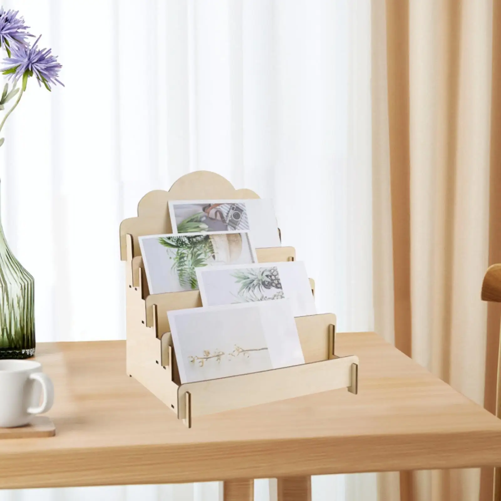 Wooden Card Display Holder Multipurpose Tiered Rack for Greeting Comic Sports Cards Craft Table Organizer
