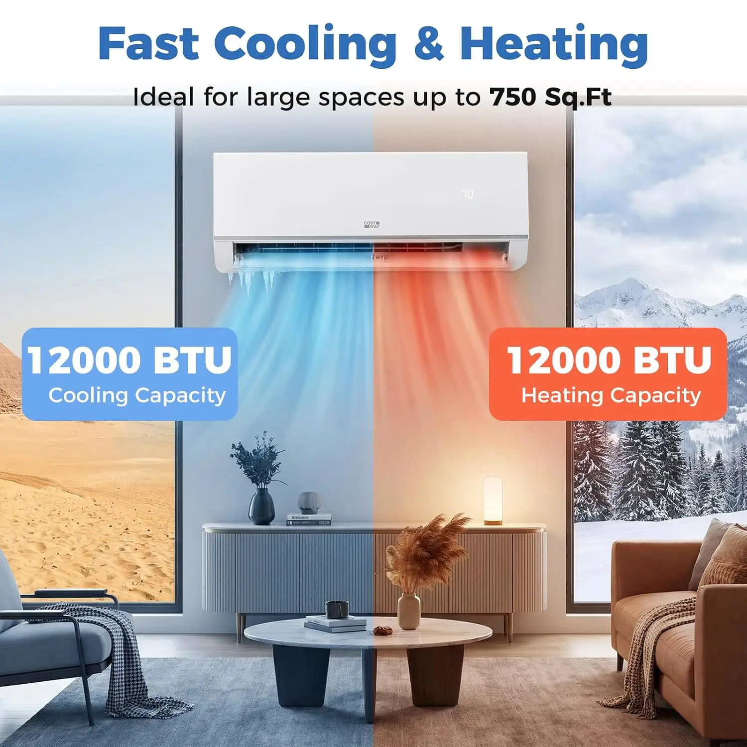 12000 BTU Mini Split Air Conditioner & Heater | 20 SEER2 115V Wifi Enabled Inverter Split AC Up to 750 Sq. Ft, w/ Heat, Custom