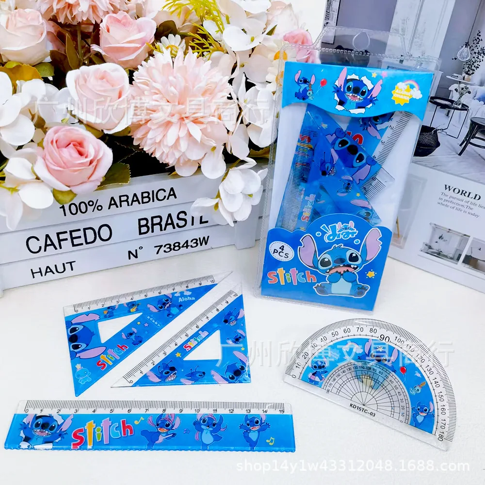 1Set MINISO Stitch Creative Ruler Set Student Study Stationery Ruler Triangle Protractor Set School Supplies Wholesale Kid Gift