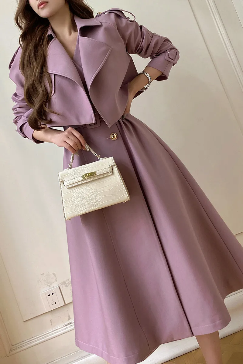 DABUWAWA Tienda Vestidos Elegantes Para Mujeres Two Piece Set Woman 2024 Trench Coat Epaulet Short Empire Sundress Y2K DA1ATC004