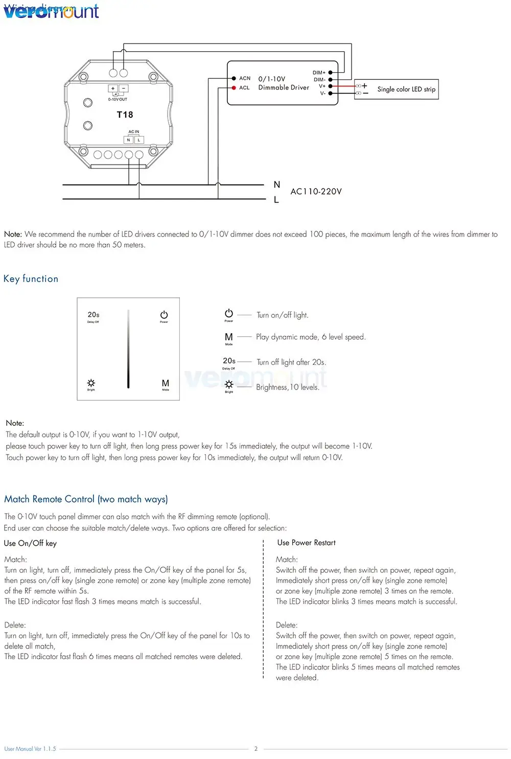 Touch Panel 0-10V LED Dimmer 220V 110V 230V AC 20mA/CH Input Switching Current 1 Zone Touch Panel Wall Mount 0-10V Dimmer T18