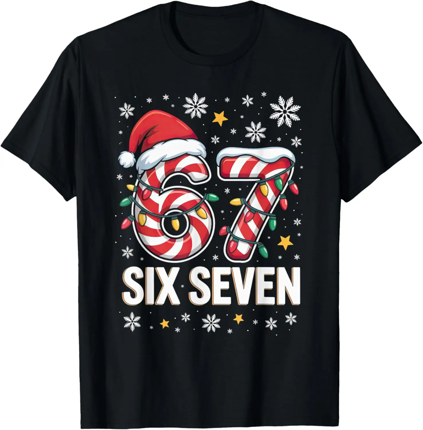 67 Christmas Kids Boys Girls Meme Xmas Fun Candy Cane T-Shirt Summer Short-Sleeved Breathable Sweat-Wicking Versatile Fashion
