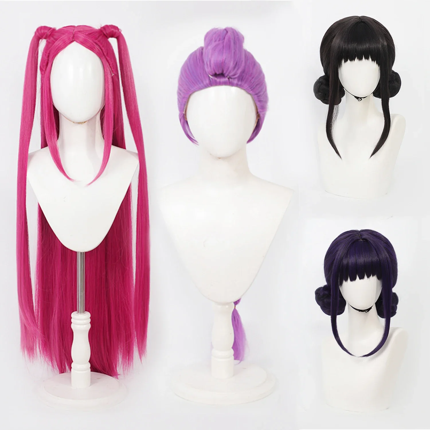 2025 Halloween Film Kpop Girl Group Perücke Zoey Rumi Mira Cosplay Halloween Frauen Rosenrot, gemischte Farbe Schwarz Synthetisch F