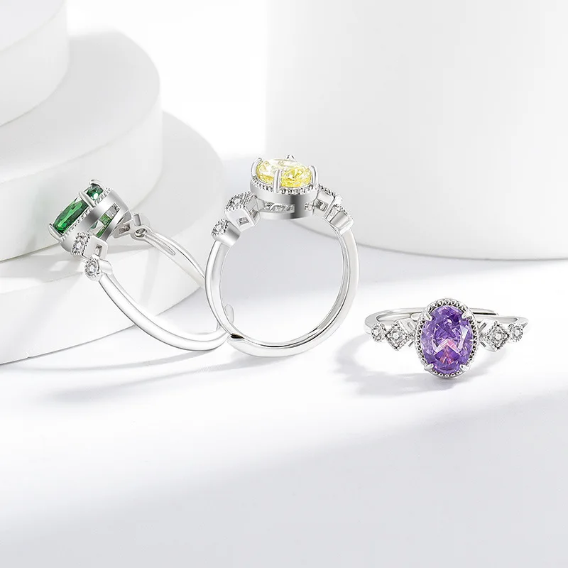 

Легкое роскошное кольцо из стерлингового серебра 925 пробы с геометрическим геометрическим классическим дизайном, овальное кольцо с ледяным цветком, высокоуглеродистым бриллиантом, элегантное простое женское кольцо