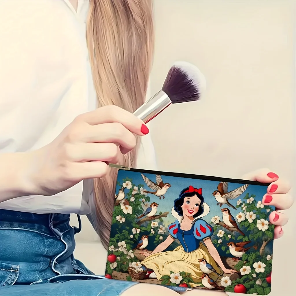 1 trousse de maquillage Disney blanche-neige, sac de rangement de bijoux, sac de rangement à fermeture éclair de voyage parfait-cadeau d'anniversaire amusant