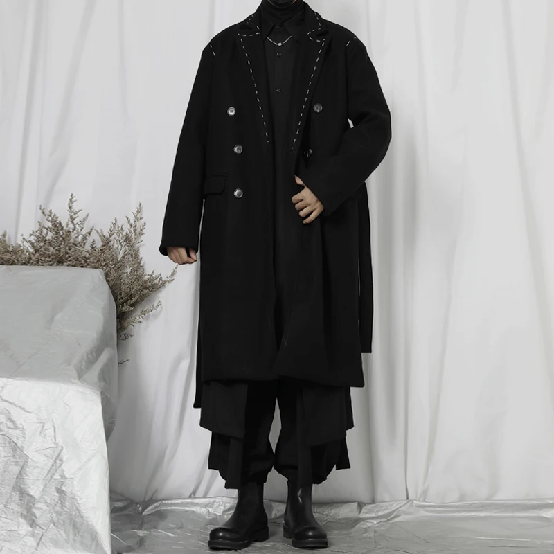 Winter New Woolen Coat Men's Medium And Long Coat Korean Fashion Large Double Breasted Loose Woolen Casual Coat Fashion