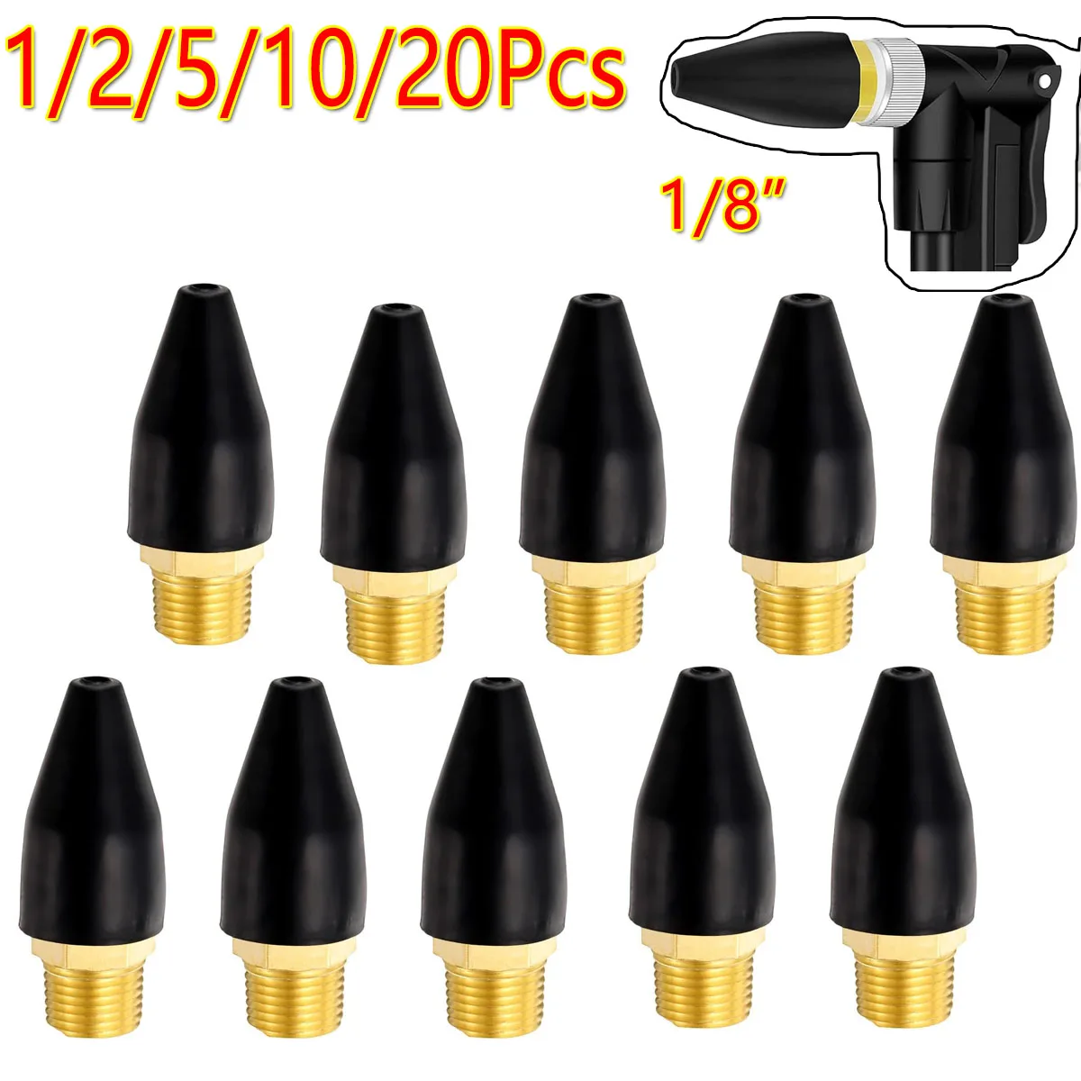 

1/2/10/20Pcs Rubber Brass Safety Tip Nozzle Air Compressor For Air Blow Tools 1/8'' NPT Male Parts Set Blower Nozzle Head Tools