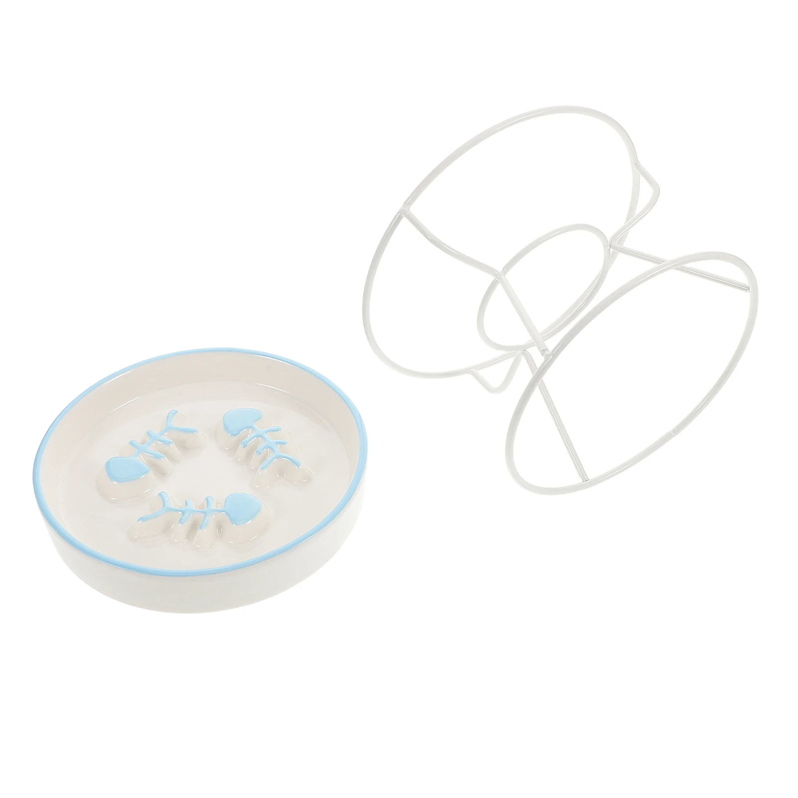 

Elevated Ceramic Cat Bowl Slow Feeding Raised Pet Food Dish for Cats Small Dogs Iron Stand Food and Water Feeder