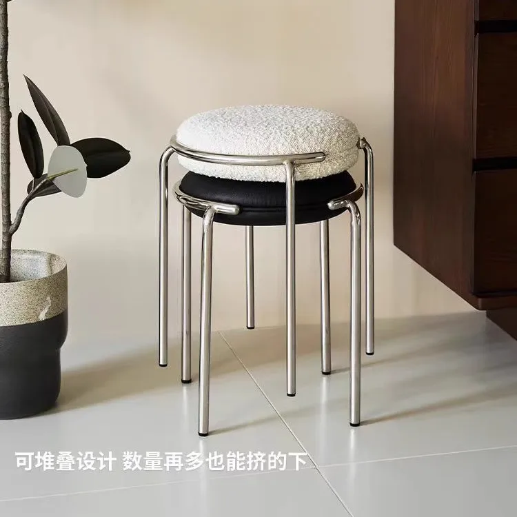 Modern Simplicity Stainless Steel Creativity Bedroom Soft Packaging Leisure Stool Home Use Living Room Stackable Dining Stool