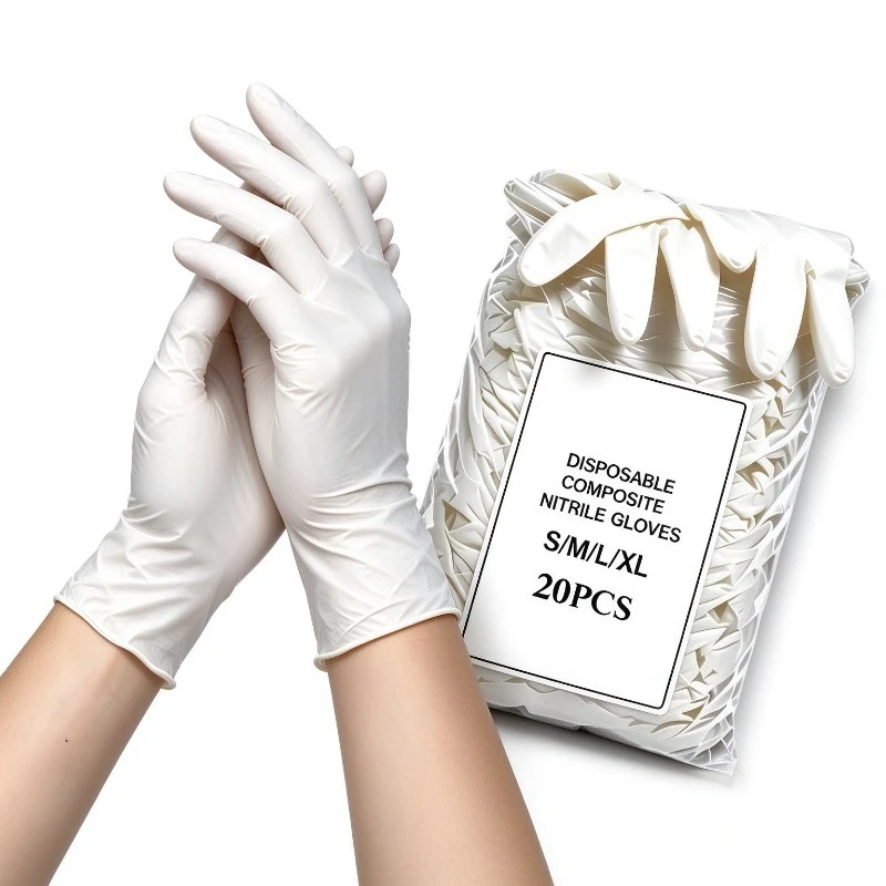 20PCS White Nitrile Gloves Composite Gloves Disposable Car Washing Auto Repair Household Work Cleaning Tools Kits Accessories