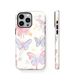 Cute White Colorful Butterfly for IPhone 16 ProMax 14 Plus 13 12 11 Pro Plus Full Package Round Edge Magnetic Suction Phone Case