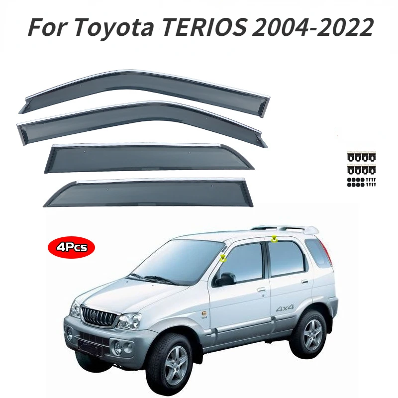 For Toyota TERIOS Accessories 2004-2022 ZOTYE T200 5008 2008 Bright Strip Deflectors Visor Rain Guard Door Vent Shades Ventvisor